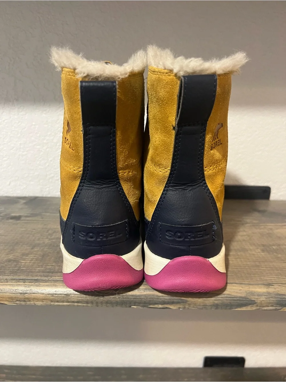 Tan Suede Winter Boots with Pink Sole